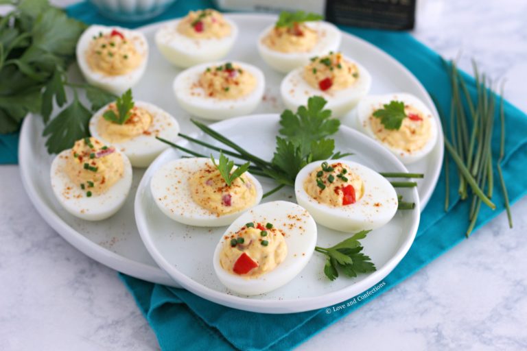 Pimento Cheese Deviled Eggs - Love and Confections